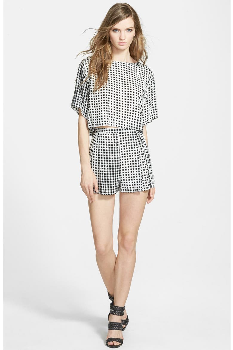 Gingham Crop Tee, Alternate, color, BLACK