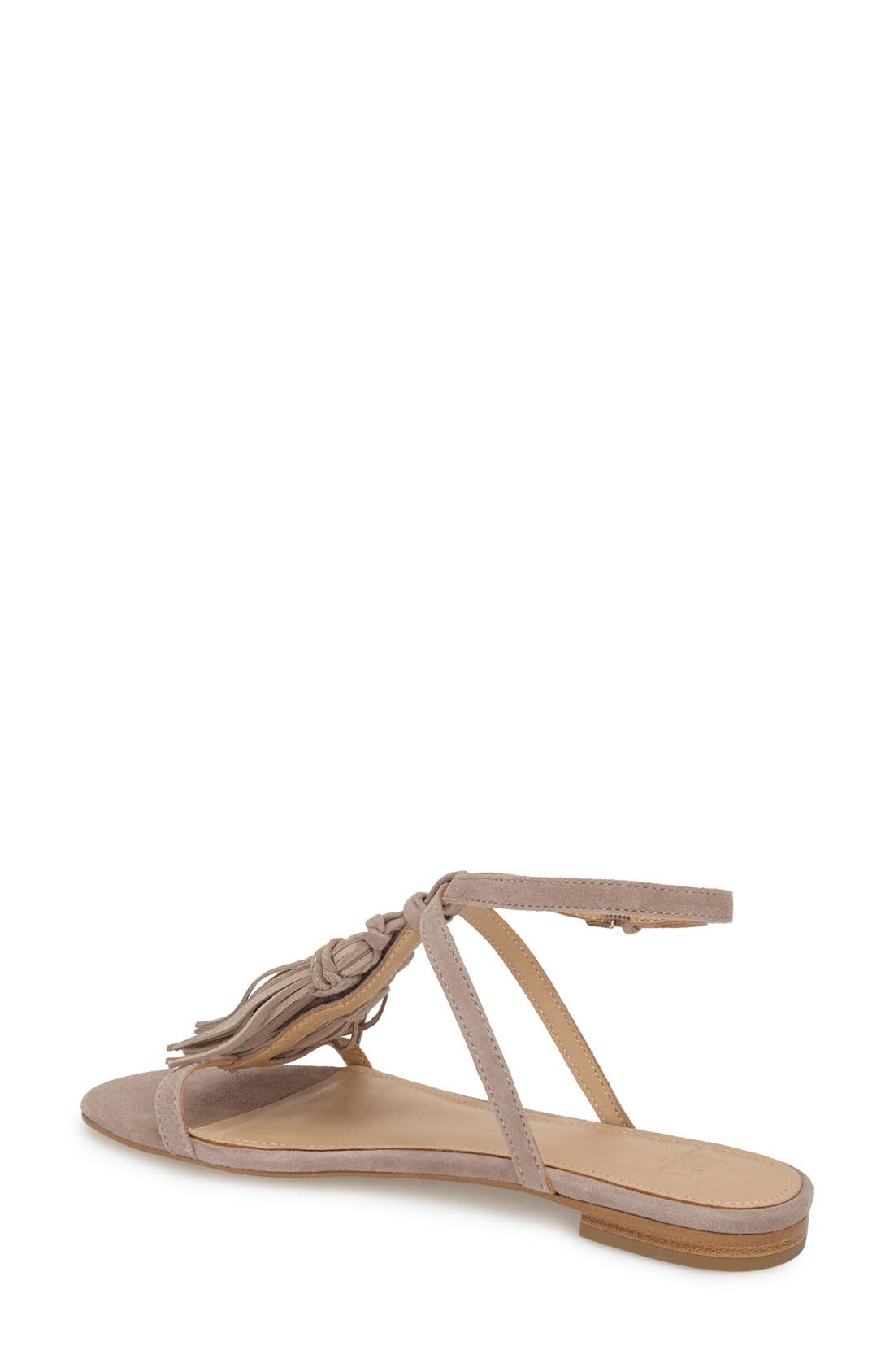 'Crystal' Tassel Flat Sandal, Alternate, color, LIGHT GREY SUEDE