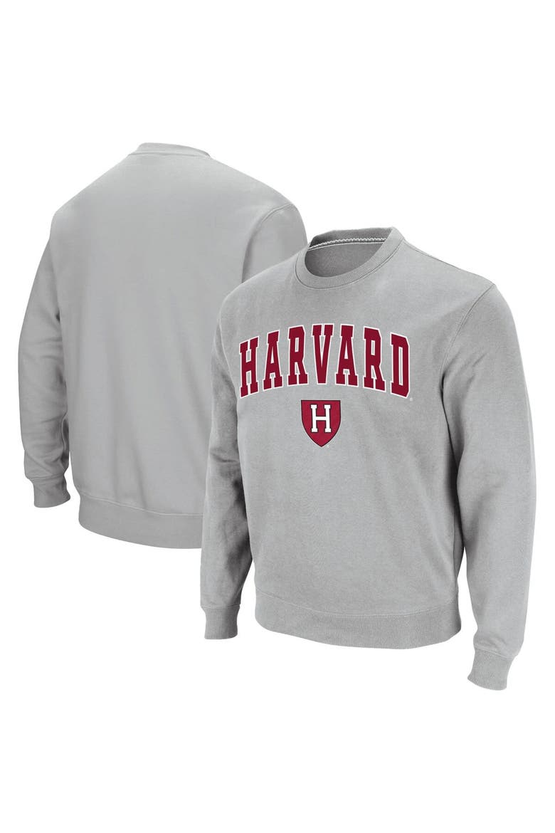 Men's Colosseum Gray Harvard Crimson Team Arch & Logo Tackle Twill Pullover Sweatshirt, Main, color, Gray