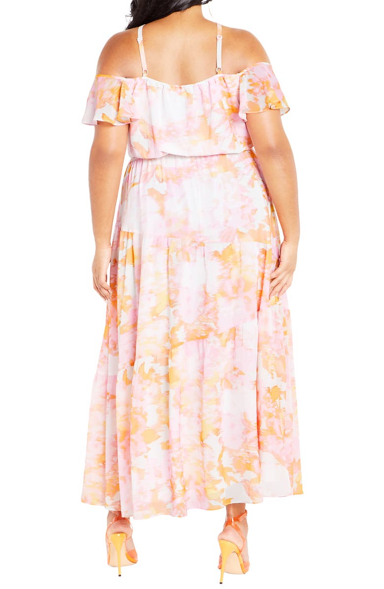 City Chic Vera Cold Shoulder Maxi Dress, Alternate, color, Yellow/ Pink Print