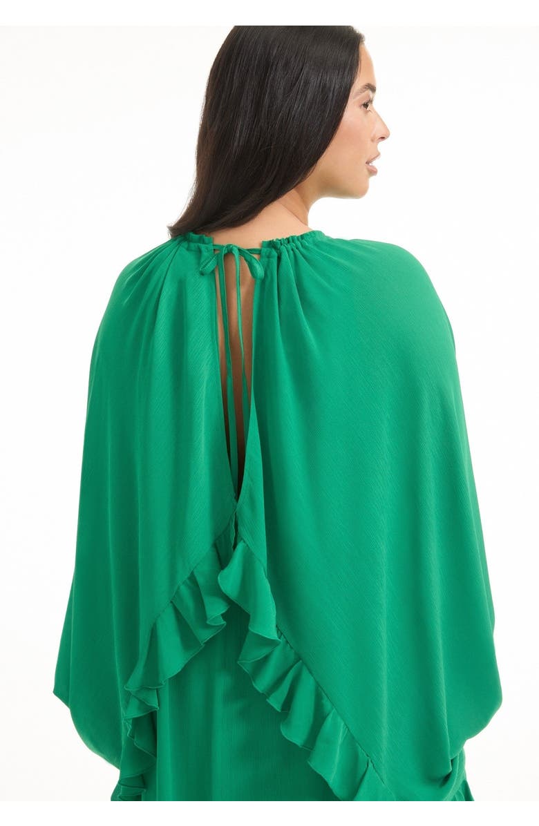 June + Vie Ruffled Chiffon Cape Maxi Dress, Alternate, color, Pine Green