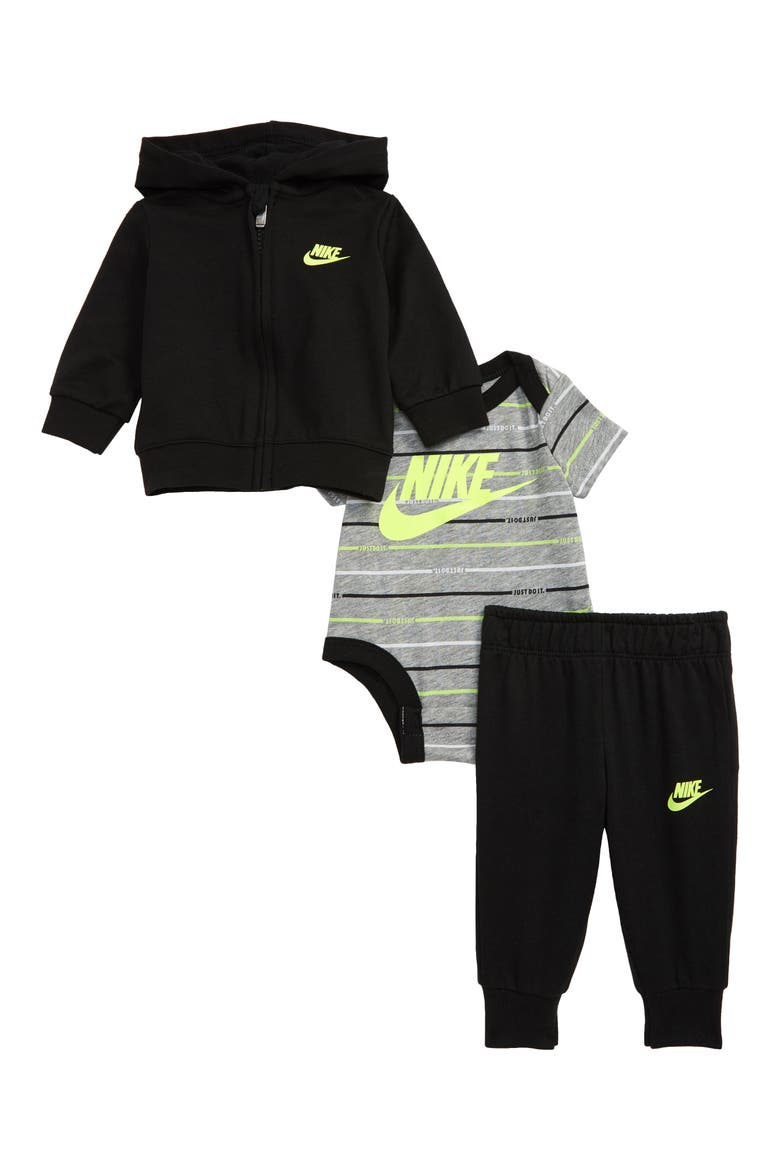 Kids' JDI Full Zip Hoodie, Bodysuit & Sweatpants Set, Main, color, BLACK