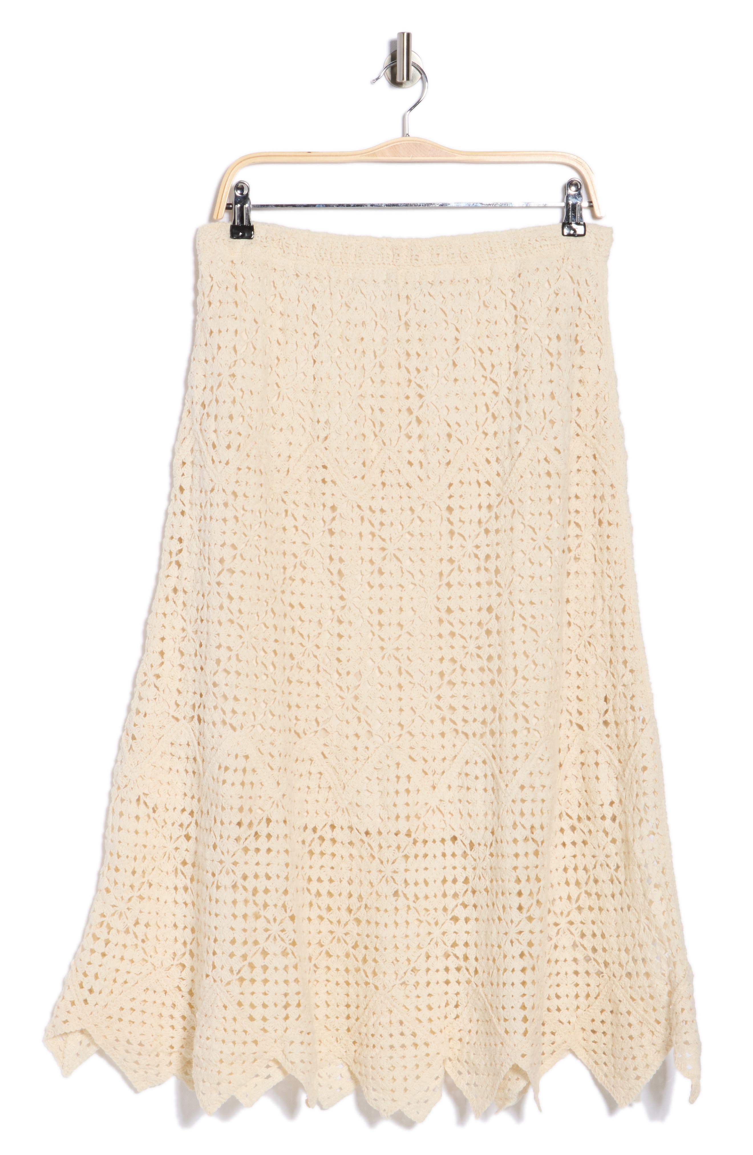 Adrianna Papell Floral Open Stitch A-Line Midi Skirt