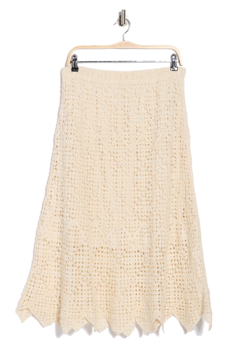 Floral Open Stitch A-Line Midi Skirt, Alternate, color, CREAM
