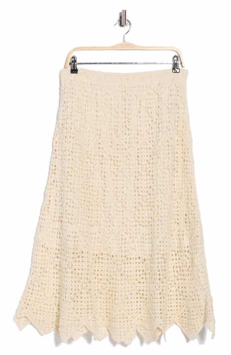 Adrianna Papell Floral Open Stitch A-Line Midi Skirt