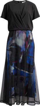 DKNY Print Skirt Mixed Media Dress