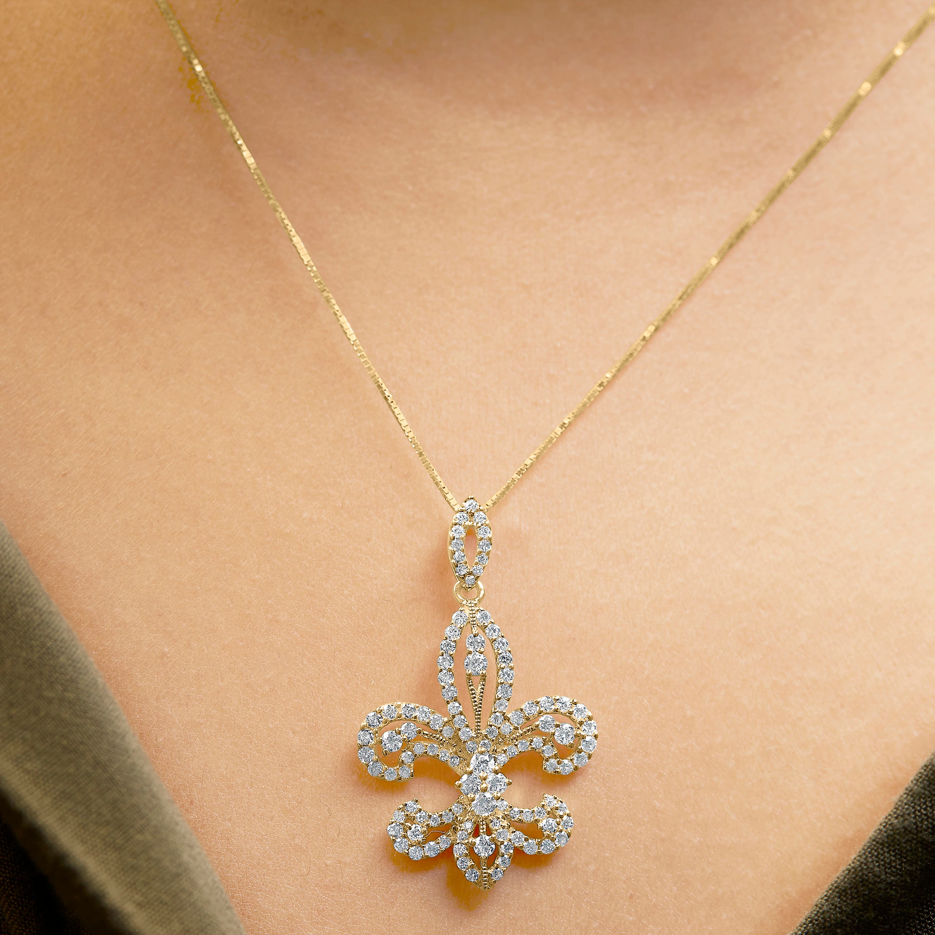 Haus of Brilliance 14K Yellow Gold 1.00 Cttw Round Diamond Fleur De Lis ...