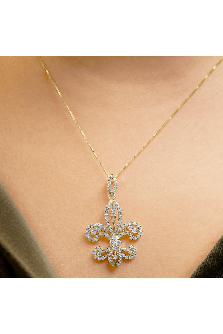 14K Yellow Gold 1.00 Cttw Round Diamond Fleur De Lis Pendant Necklace, Alternate, color, Yellow