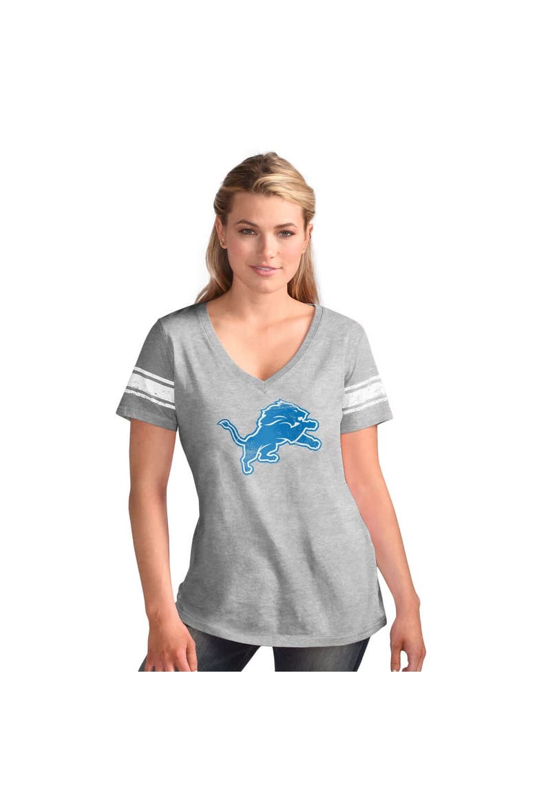 Women's G-III 4Her by Carl Banks  Heather Gray Detroit Lions First Pick Distressed V-Neck T-Shirt, Main, color, Heather Gray