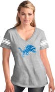 G-III 4HER BY CARL BANKS Women's G-III 4Her by Carl Banks  Heather Gray Detroit Lions First Pick Distressed V-Neck T-Shirt