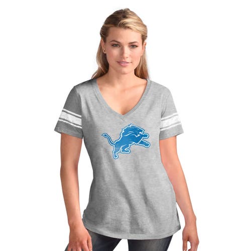 G-iii 4her By Carl Banks Heather Gray Detroit Lions First Pick Distressed V-neck T-shirt In Gray