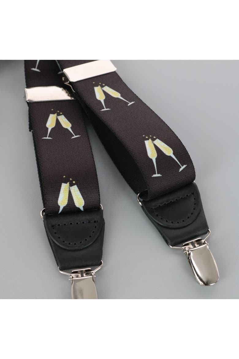 Champagne Bottle Print Clip End Suspenders, Alternate, color, Black