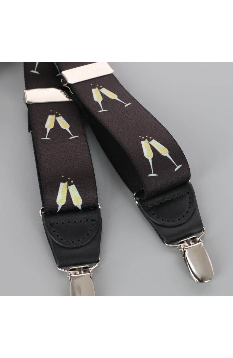 Ascentix Champagne Bottle Print Clip End Suspenders, Alternate, color, Black