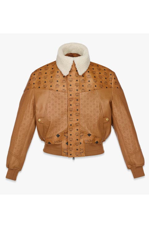Shearling Bomber Jacket in Visetos Leather Mix