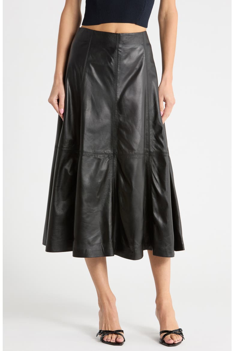 Ryma Leather Midi Skirt, Main, color, BLACK