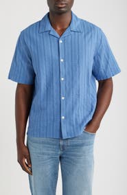 Wax London Didcot Tonal Dobby Stripe Camp Shirt