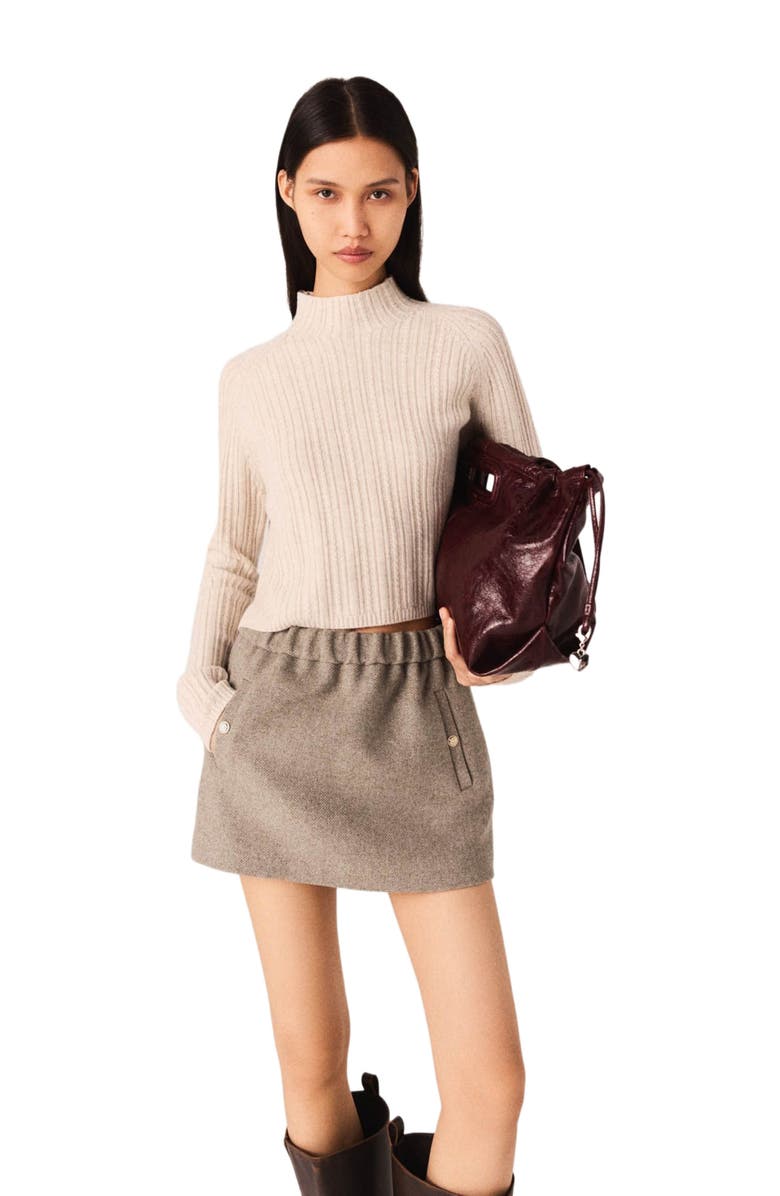 maje Cable-knit crop sweater, Alternate, color, Beige