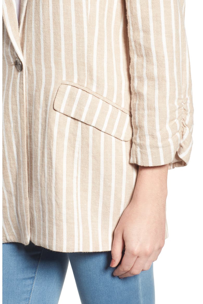 Cinch Sleeve Blazer, Alternate, color, TAN NOMAD ELLA LINEN STRIPE