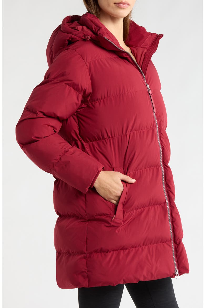 Warm Up Hooded Long Puffer Coat, Alternate, color, RUBY RUSH
