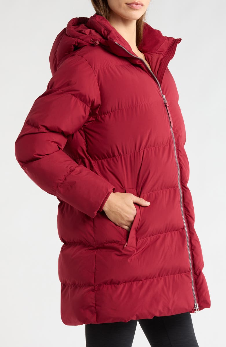 Beyond Yoga Warm Up Hooded Long Puffer Coat, Alternate, color, Ruby Rush