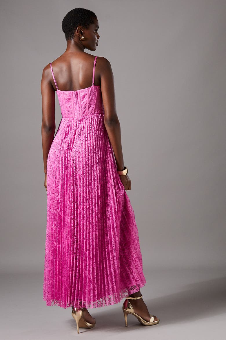 Lace Pleated Maxi Dress, Alternate, color, Pink