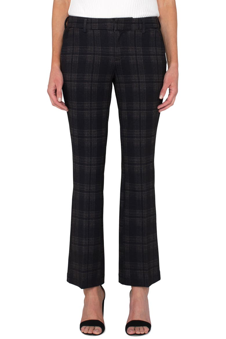 Kelsey Flare Ponte Trousers, Main, color, BLACK LATTE GLEN PLAID