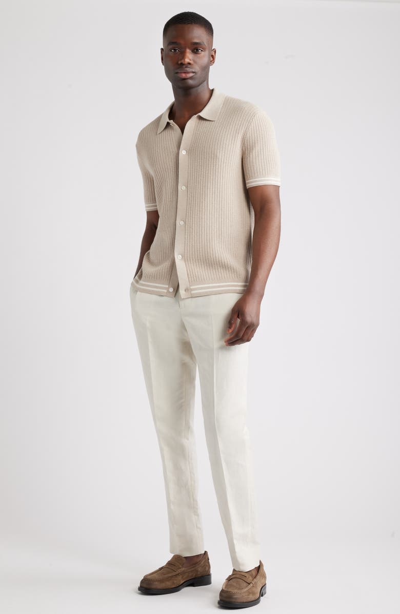 Nordstrom Short Sleeve Ribbed Cotton & Silk Cardigan, Alternate, color, Beige Oak Heather