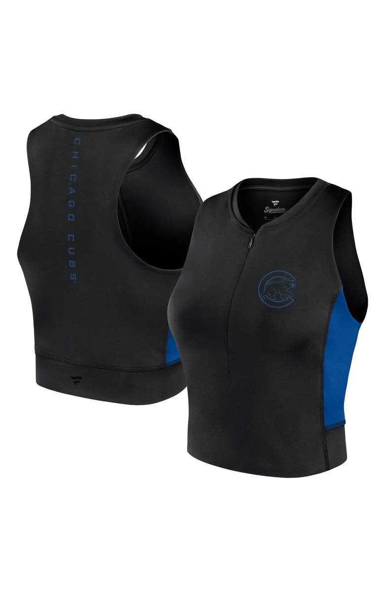 Fanatics Signature Women's Fanatics Signature Black Chicago Cubs Studio Half-Zip Fitted Gym Tank Top, Alternate, color, Black