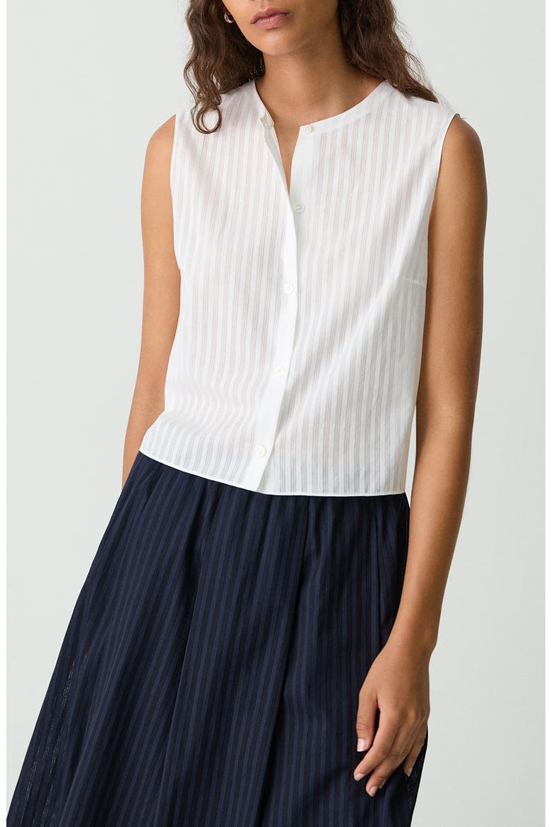Stripe Sleeveless Crop Button-Up Shirt, Main, color, WHITE