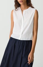 Theory Stripe Sleeveless Crop Button-Up Shirt