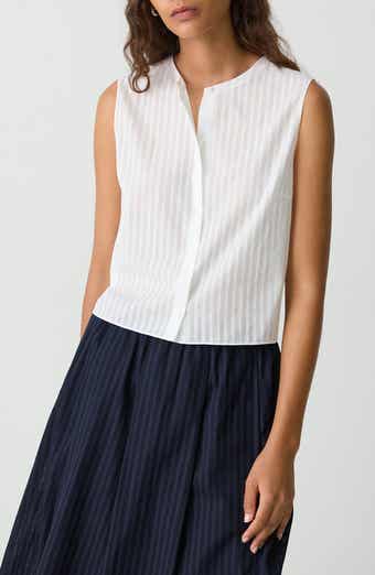 Theory Stripe Sleeveless Crop Button-Up Shirt