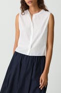 Theory Stripe Sleeveless Crop Button-Up Shirt