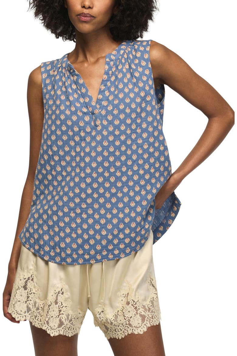 Ikat Print Sleeveless Gauze Top, Main, color, NAVY IKAT