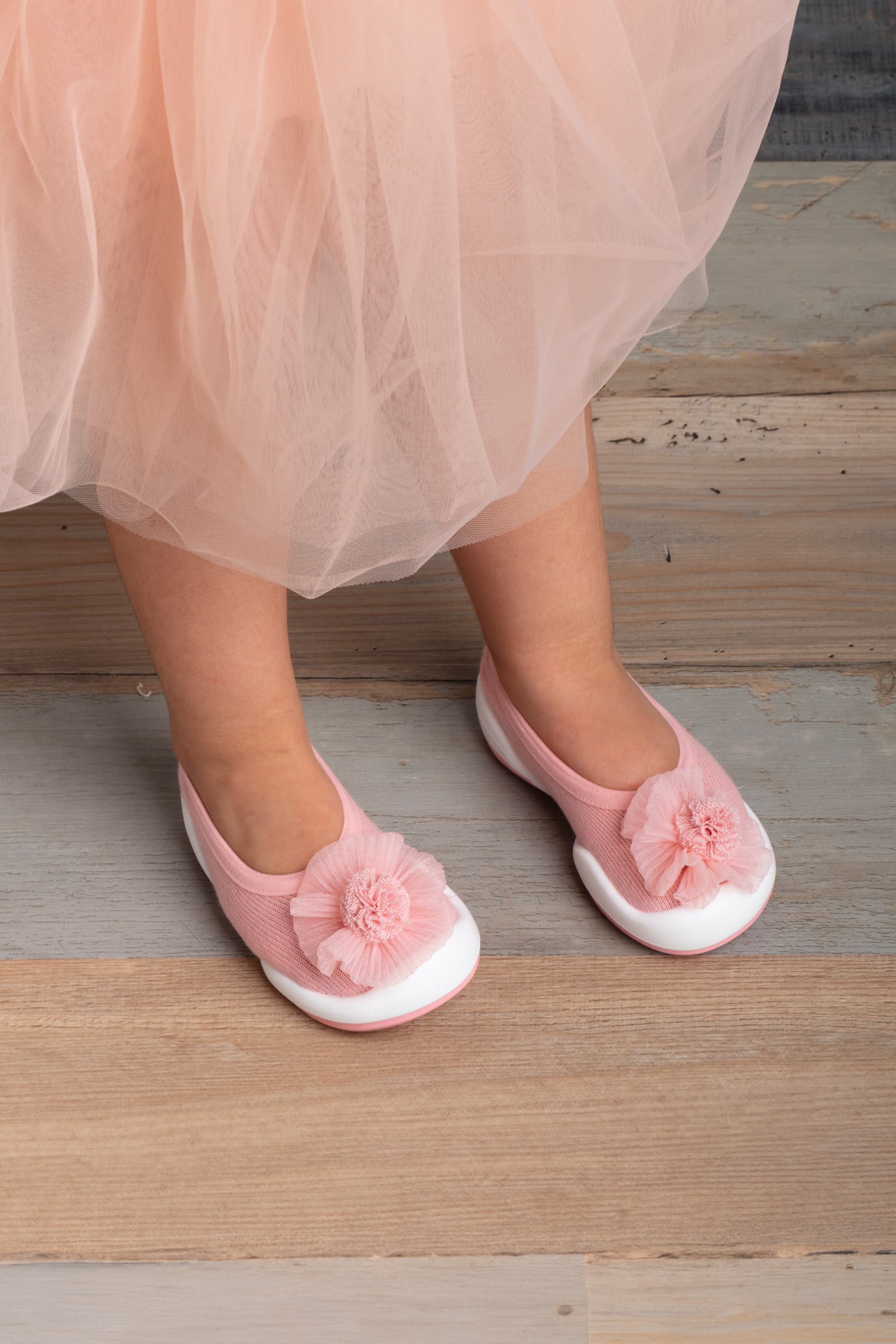 Toddler Sock Shoes Flat - Pompom Flower White, Alternate, color, Pastel Pink
