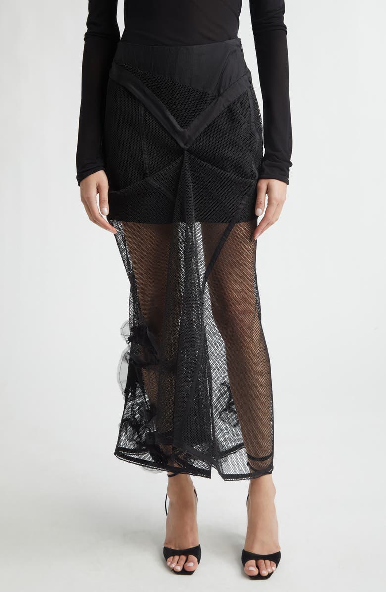 Victoria Beckham Basque Detail Mesh Skirt, Main, color, 