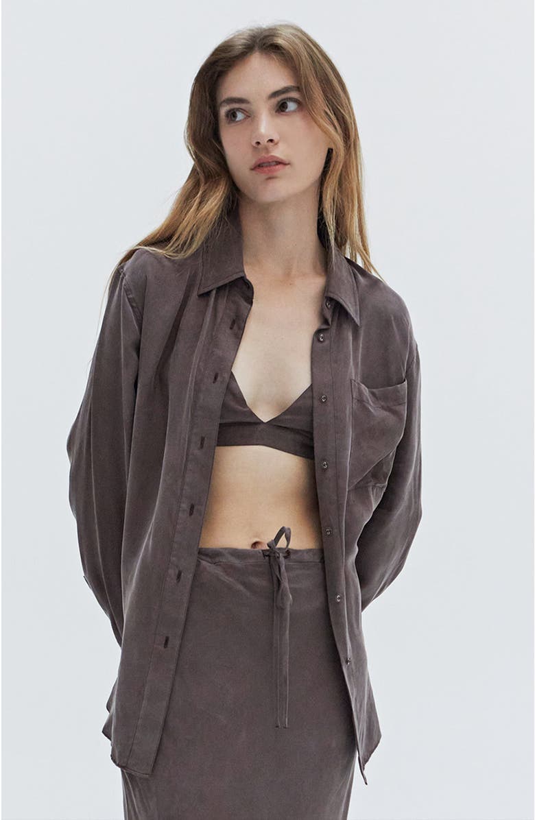 CRESCENT Bralette & Button Up Cupro Set, Main, color, Espresso