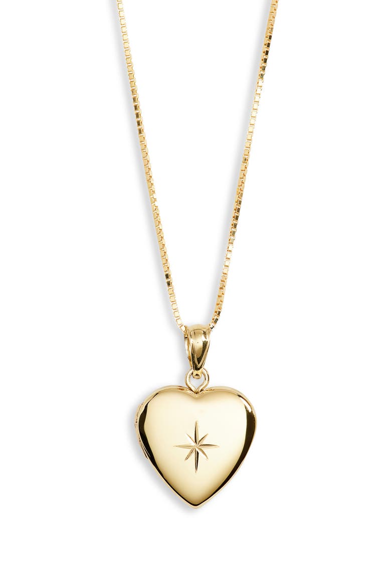 Engraved Star Heart Locket Necklace, Main, color, GOLD
