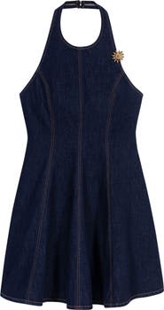 maje Short denim dress with brooch