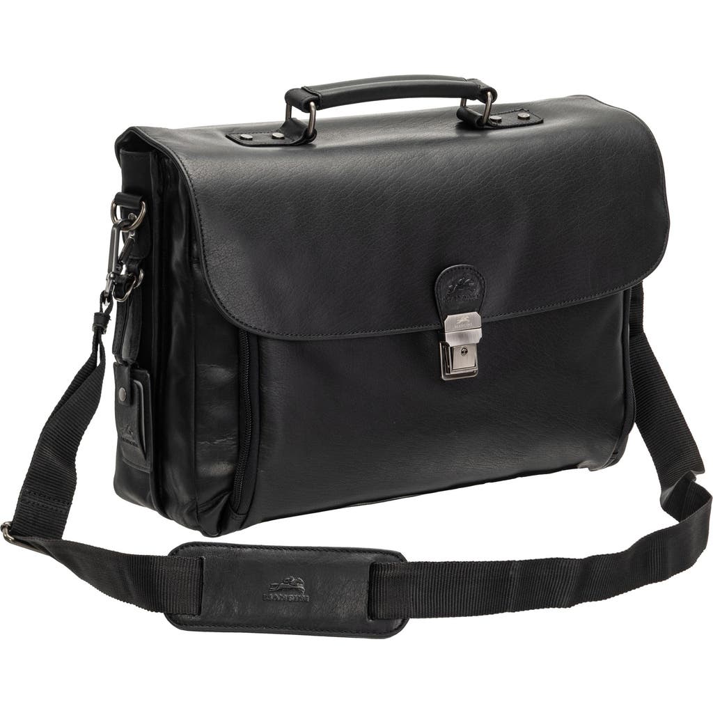 Mancini Double Compartment Flap Leather Briefcase In Black