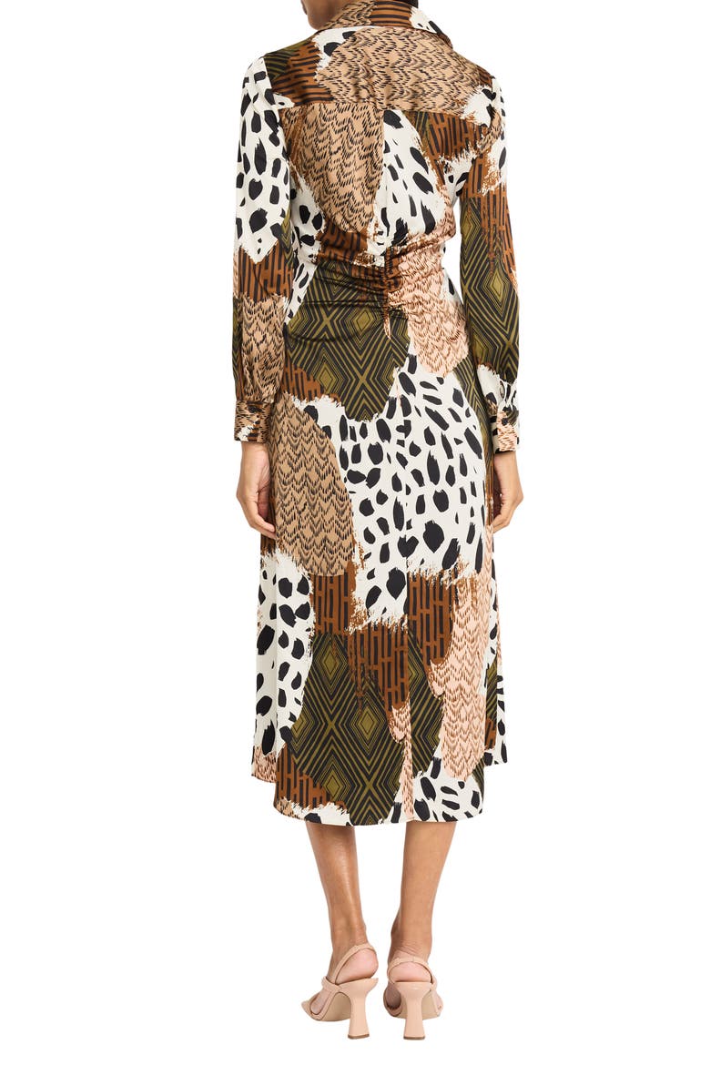 Print Long Sleeve Shirtdress, Alternate, color, CINNAMON/ DEEP OLIVE