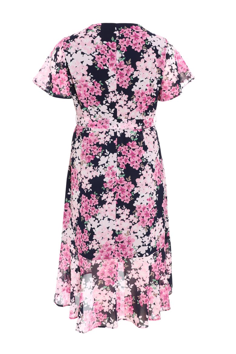Floral Print Midi Dip Hem Dress, Alternate, color, Blue