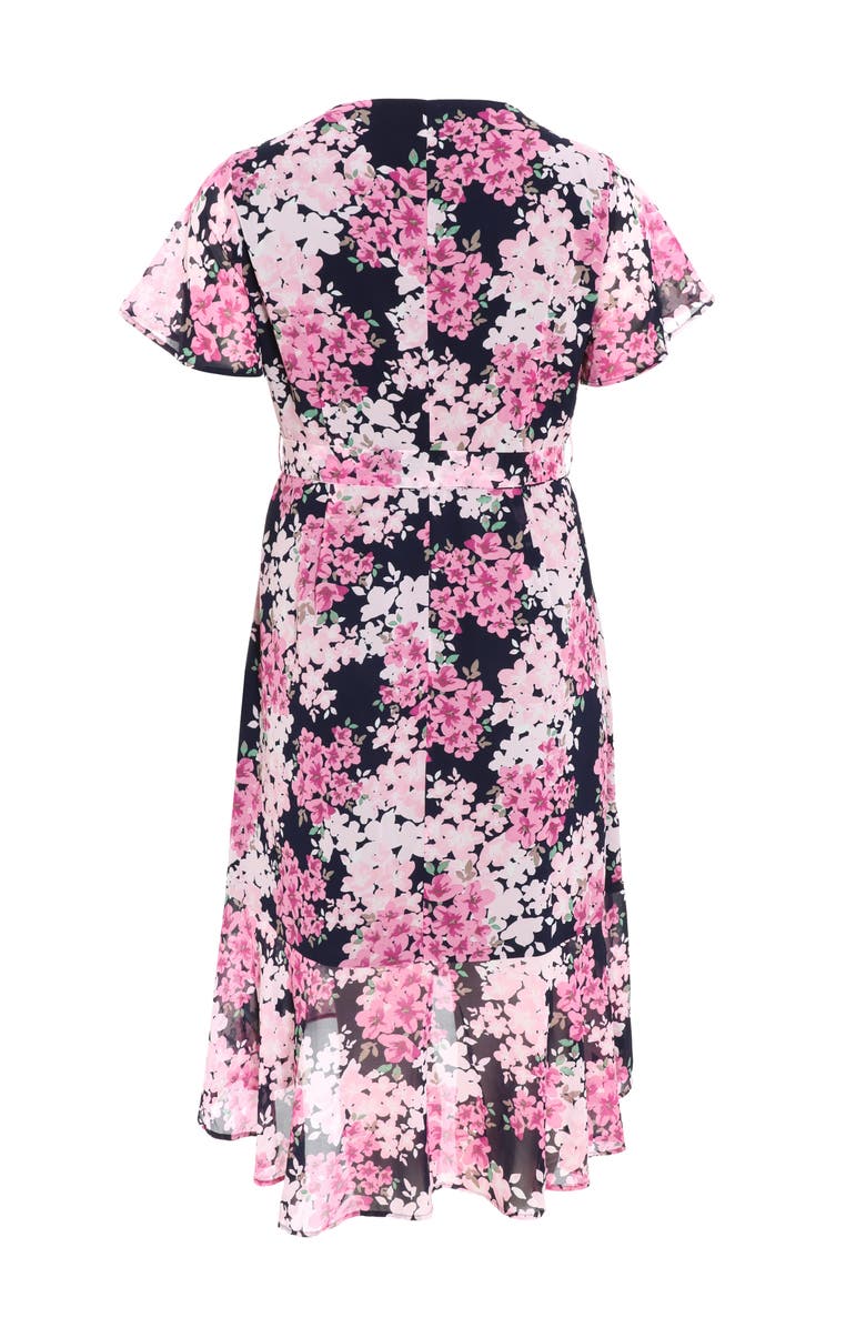 QUIZ Floral Print Midi Dip Hem Dress, Alternate, color, 
