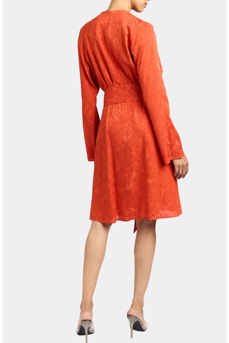 Kayden Long Sleeve Faux Wrap Fit and Flare Dress, Alternate, color, SEDONA ORANGE