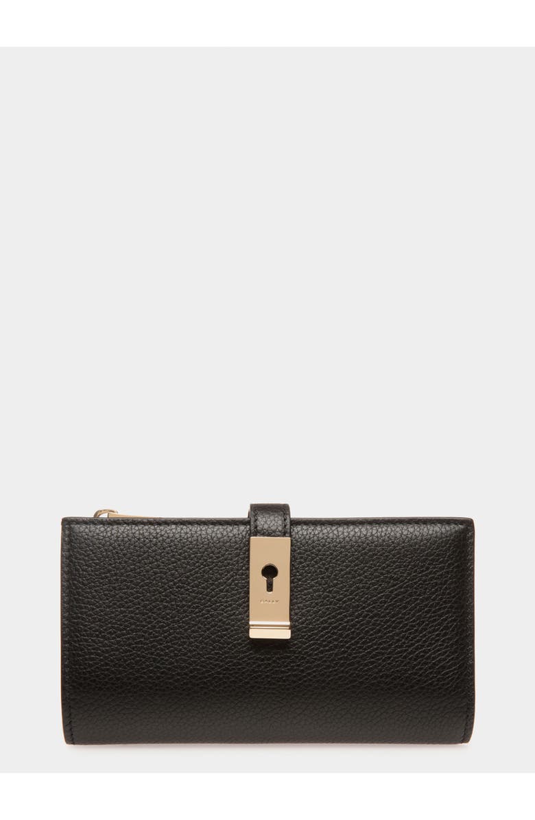 Bally Lock Me Long Wallet in Grained Leather, Main, color, Black