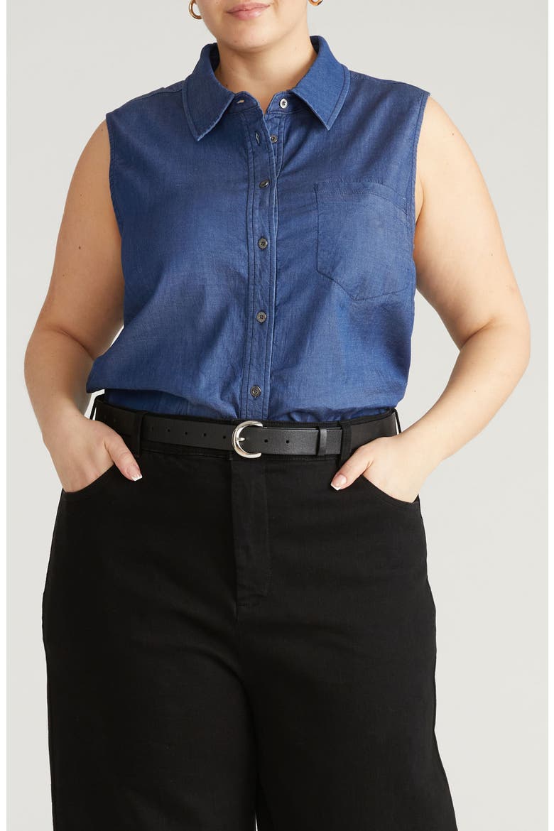Perfect Sleeveless Chambray Shirt, Main, color, MIDNIGHT BLUE