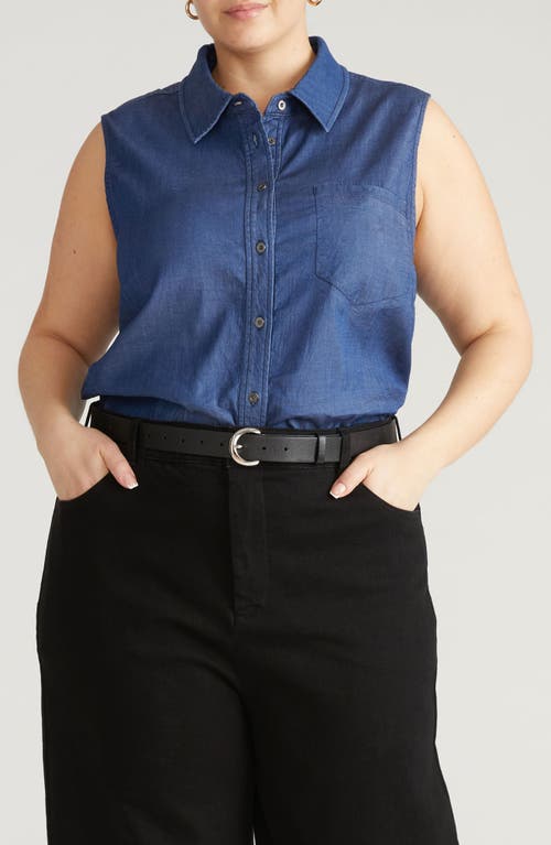 Universal Standard Perfect Sleeveless Chambray Shirt In Blue