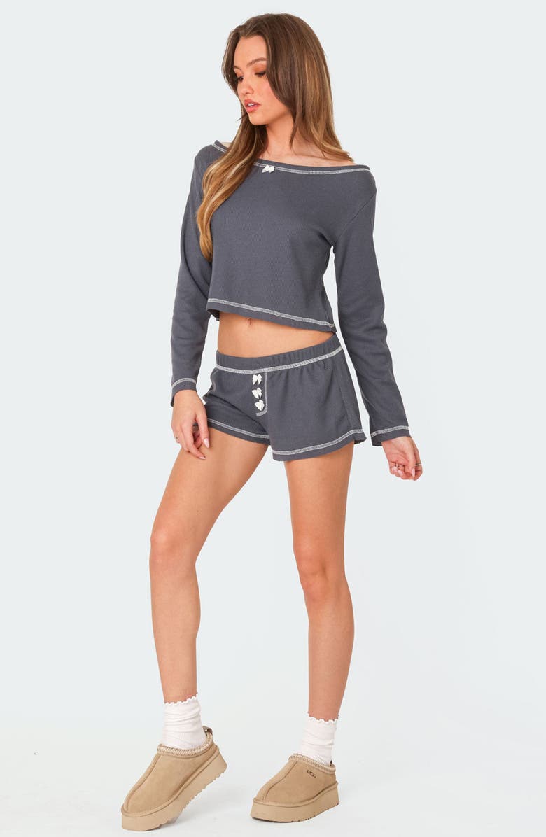 EDIKTED Peoni Waffle Knit Shorts, Alternate, color, 