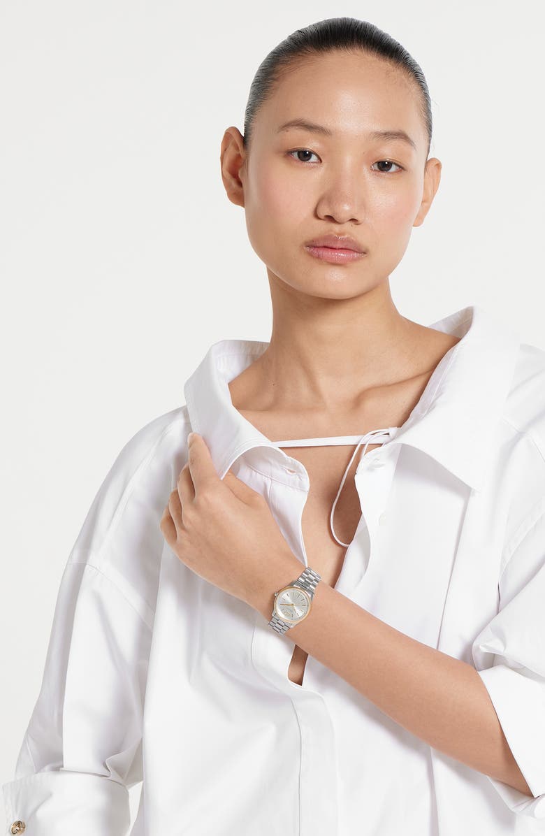 Gucci G-Timeless Diamond Slim Bracelet Watch, 29mm, Alternate, color, Silver/ Rose Gold