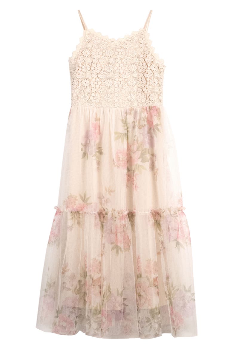 Kids' Lace Bodice Tiered Dress, Main, color, NATURAL