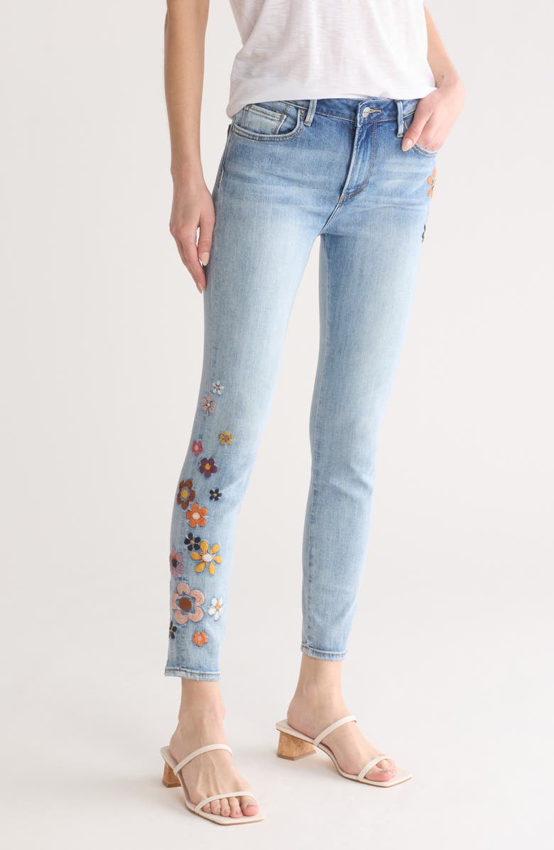 Driftwood Jackie x Boogie Nights Floral Embroidered Skinny Jeans, Main, color, 